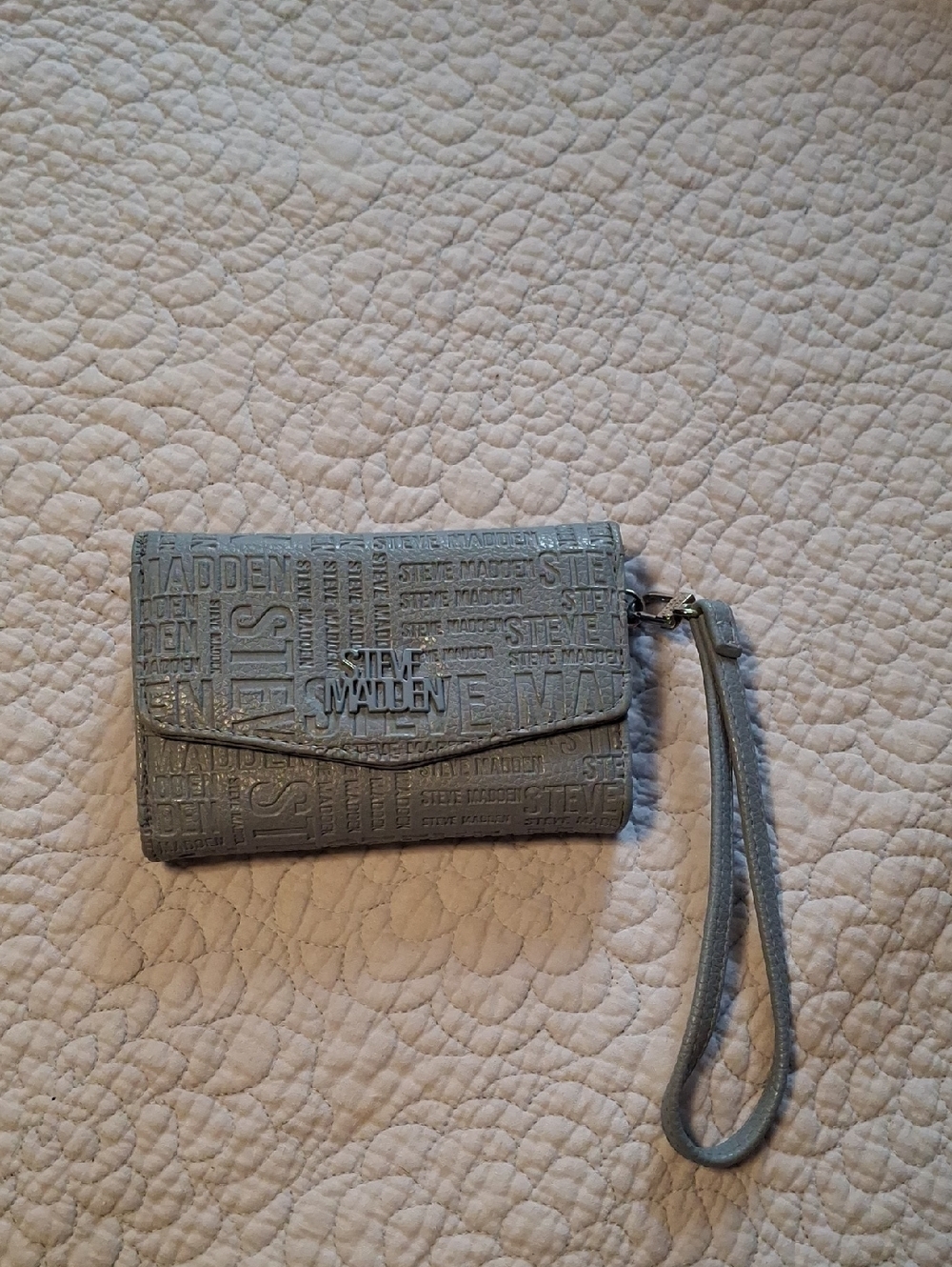 Steve Madden Embossed Light Gray Blue Wristlet Clutch